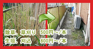 除草、草刈り、生垣及び刈込の料金と詳細 除草、草刈り、生垣及び刈込の料金と詳細